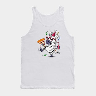 Zebra illustration in a party hat and sunglasses with a pizza. Tank Top